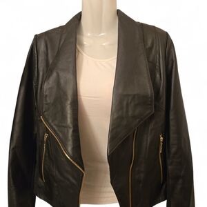 IMAN Black Leather Jacket with Gold Accents